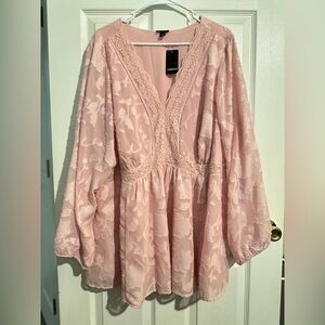 Clip Floral Long Sleeve Babydoll Top